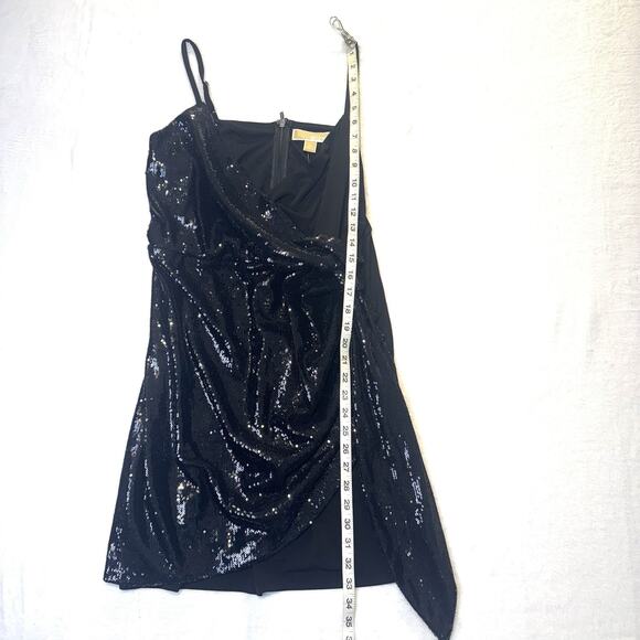 Michael Kors Sequin Matte Jersey Sleeveless Faux Wrap Mini Black Dress Sz XL New - Picture 6 of 16